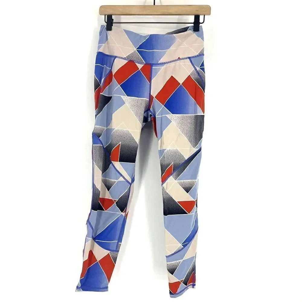 Sweaty Betty Leggings Size Medium Womens Blue Red Geometric Print Power 7/8 Yoga